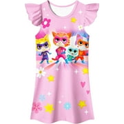 Super Kitties Gilrs Lovely Dress Gown Cartoon Patterned Outfits Birthday Party Clothes for Kids